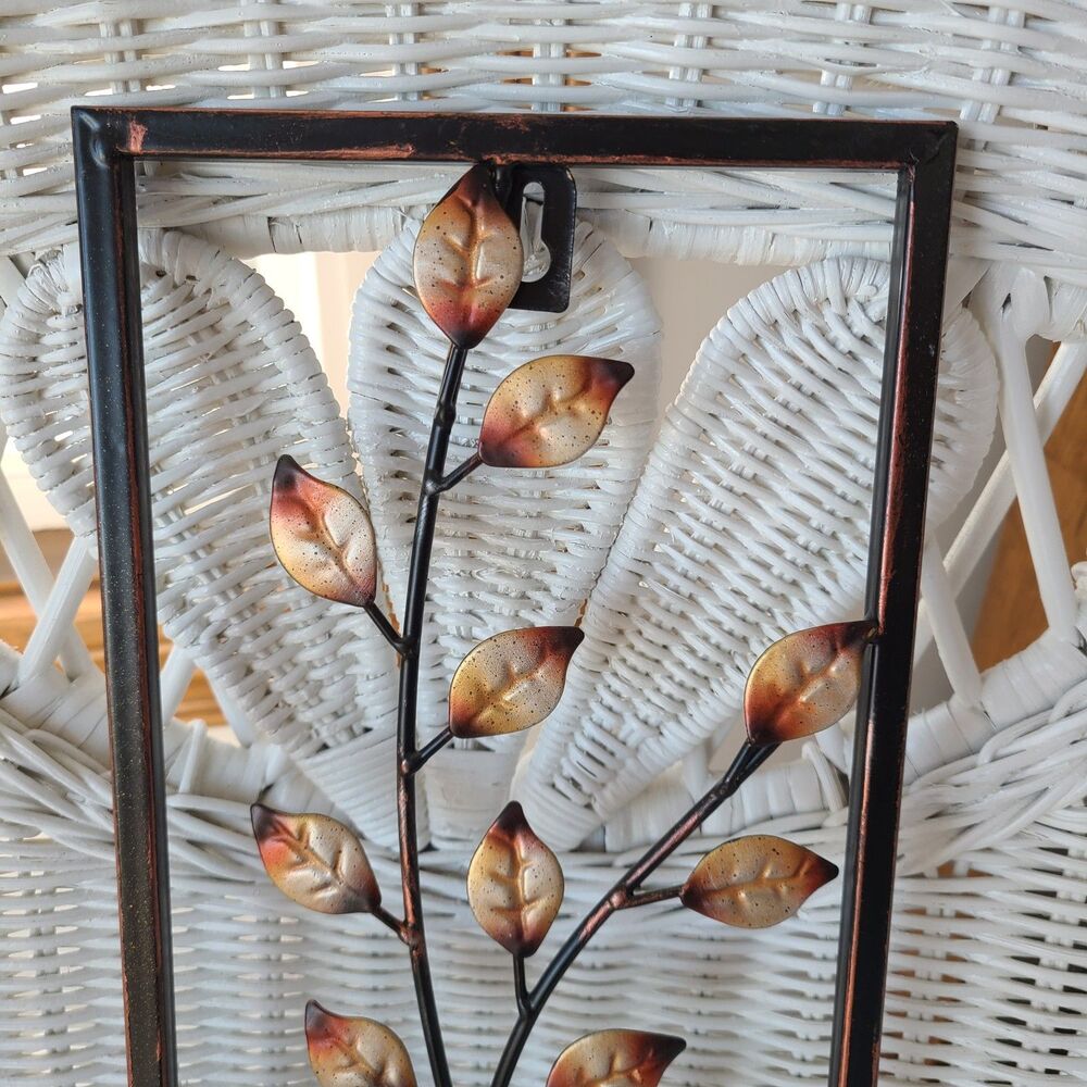 Vintage Metal Art Panel Wall Hanging Leaf And Branch Design Bronze And Gold Tone - Picture 4 of 10